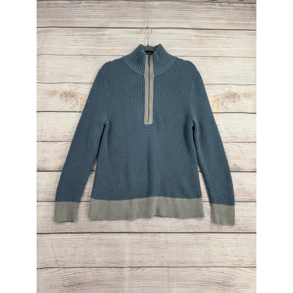 Patagonia Quarter Zip Sweater Mens M Blue Waffle Knit Organic Cotton Pullover